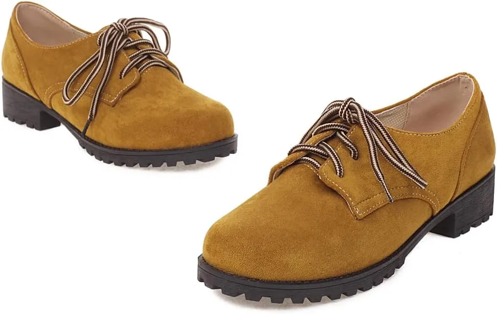 Women's Classic Lace Up Loafers Flats Round Toe Suede Comfort Low Heel Work Office Dress Oxford Shoes