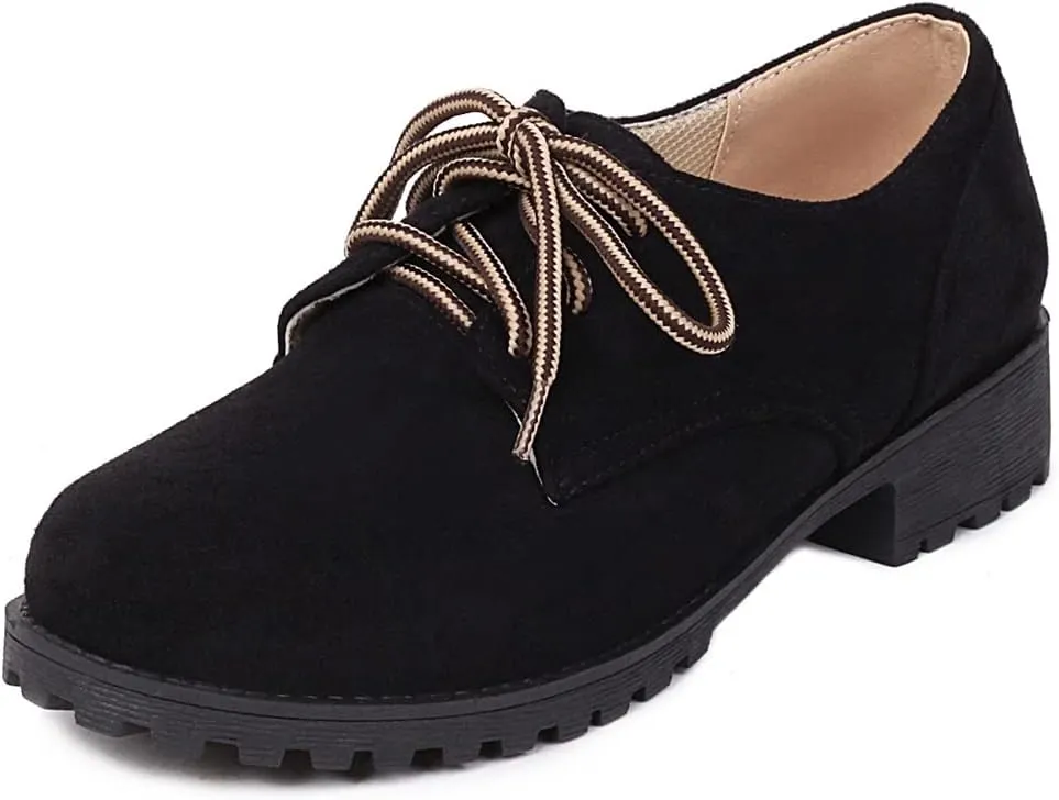 Women's Classic Lace Up Loafers Flats Round Toe Suede Comfort Low Heel Work Office Dress Oxford Shoes