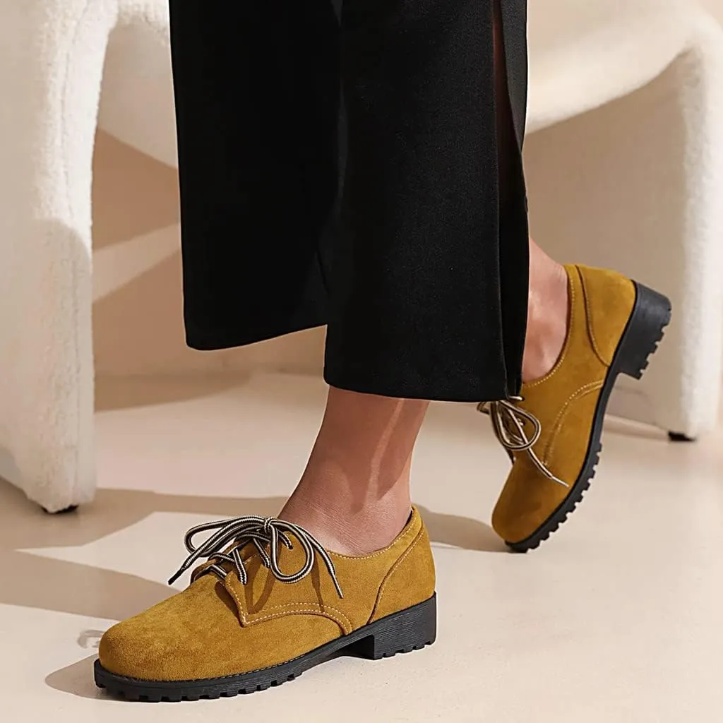 Women's Classic Lace Up Loafers Flats Round Toe Suede Comfort Low Heel Work Office Dress Oxford Shoes
