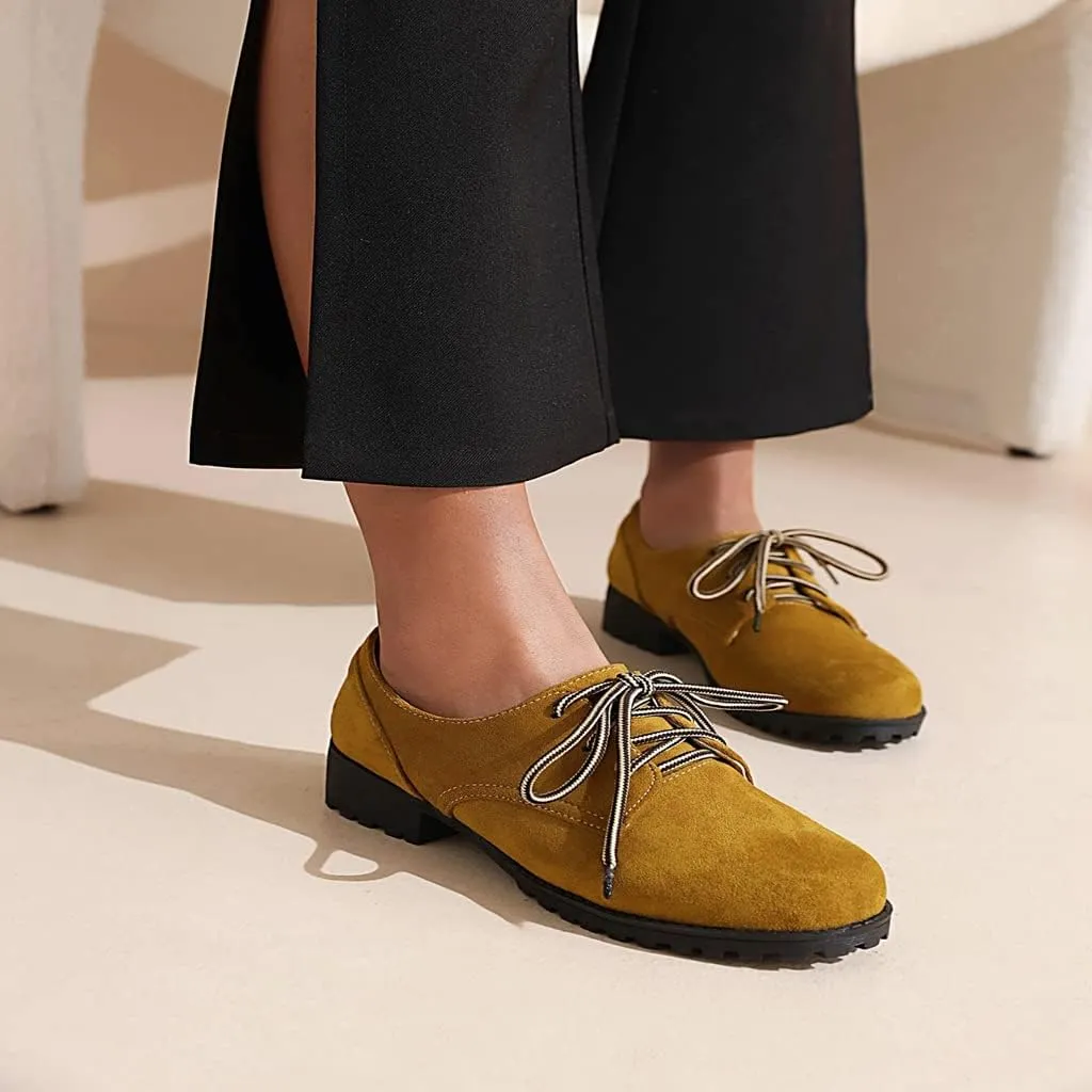 Women's Classic Lace Up Loafers Flats Round Toe Suede Comfort Low Heel Work Office Dress Oxford Shoes