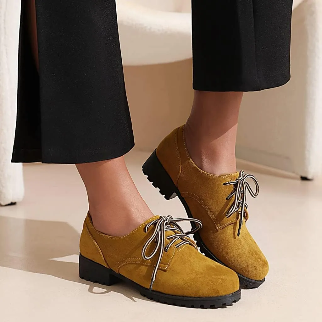 Women's Classic Lace Up Loafers Flats Round Toe Suede Comfort Low Heel Work Office Dress Oxford Shoes