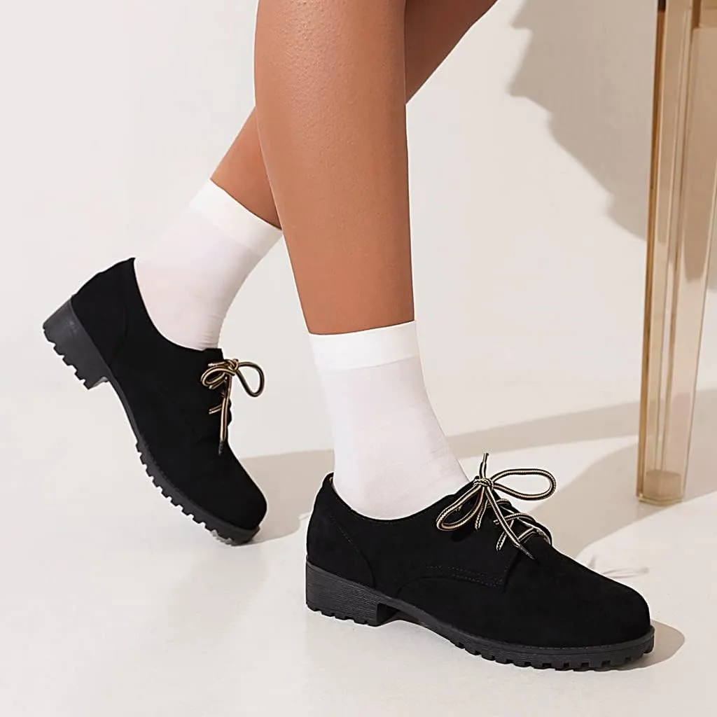 Women's Classic Lace Up Loafers Flats Round Toe Suede Comfort Low Heel Work Office Dress Oxford Shoes