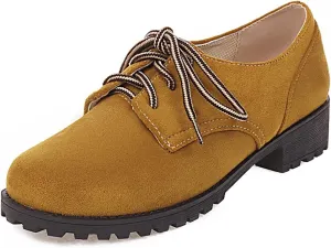 Women's Classic Lace Up Loafers Flats Round Toe Suede Comfort Low Heel Work Office Dress Oxford Shoes
