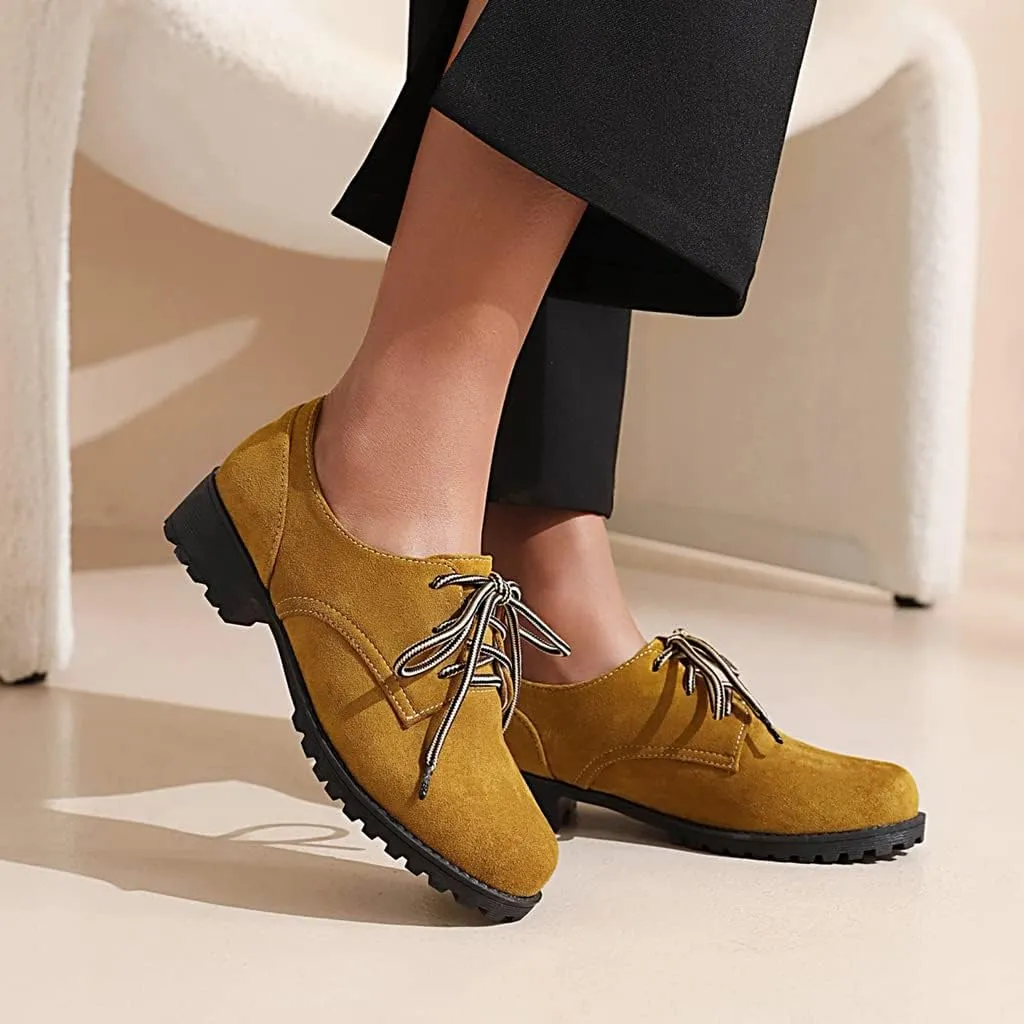 Women's Classic Lace Up Loafers Flats Round Toe Suede Comfort Low Heel Work Office Dress Oxford Shoes
