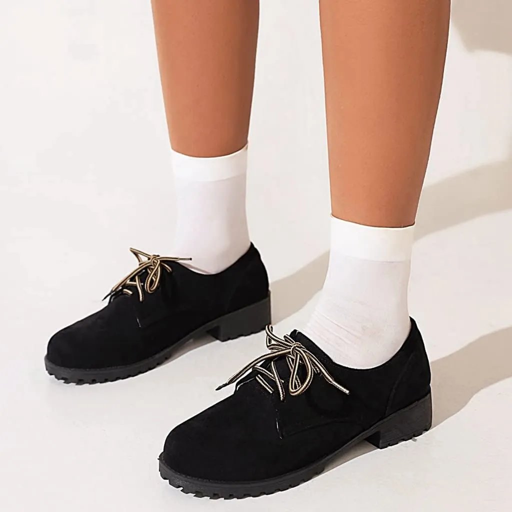 Women's Classic Lace Up Loafers Flats Round Toe Suede Comfort Low Heel Work Office Dress Oxford Shoes