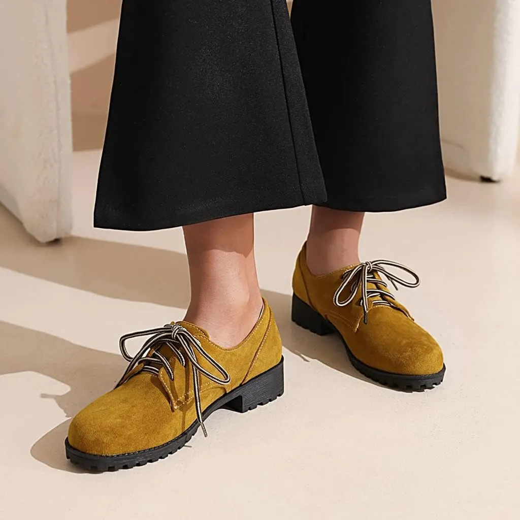 Women's Classic Lace Up Loafers Flats Round Toe Suede Comfort Low Heel Work Office Dress Oxford Shoes
