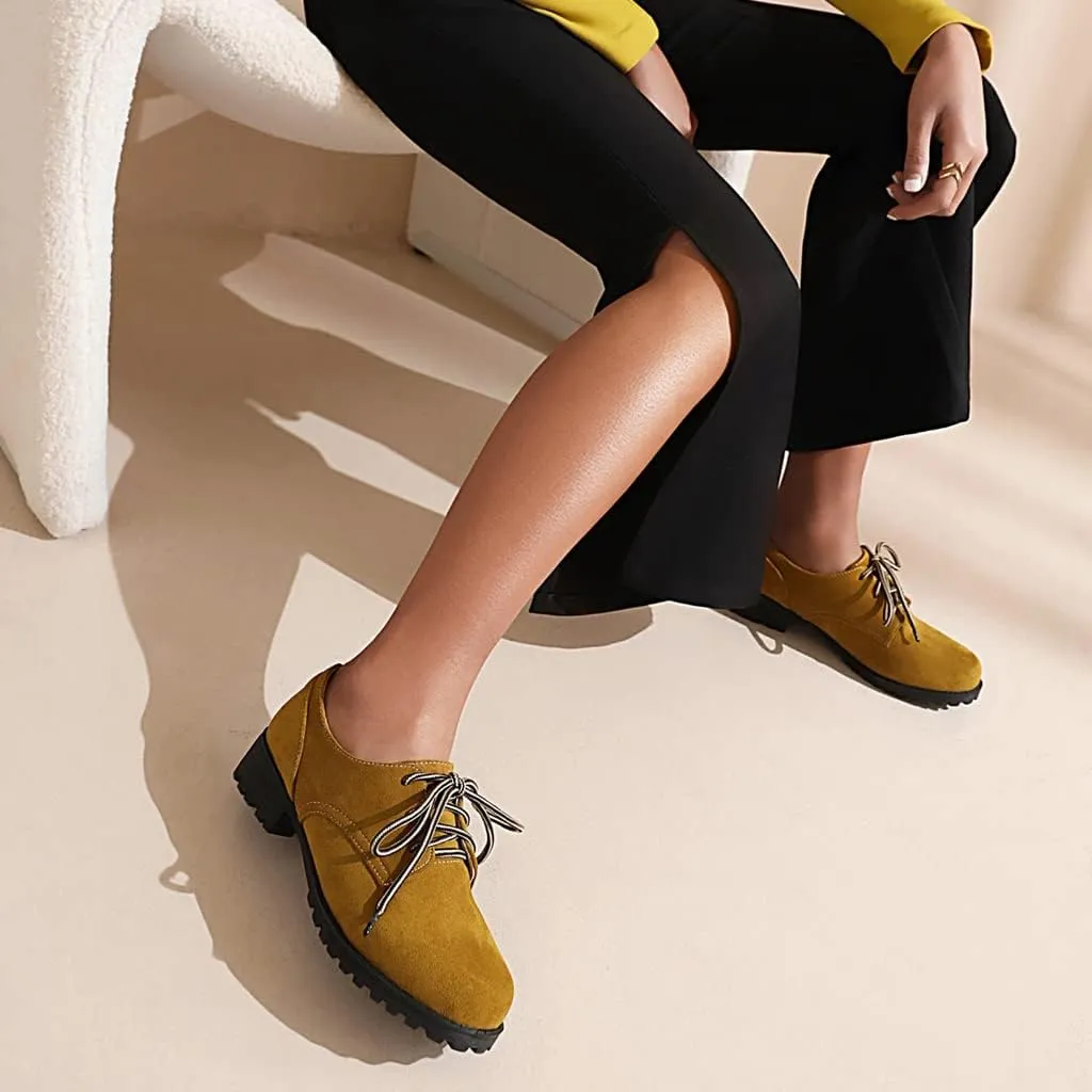 Women's Classic Lace Up Loafers Flats Round Toe Suede Comfort Low Heel Work Office Dress Oxford Shoes