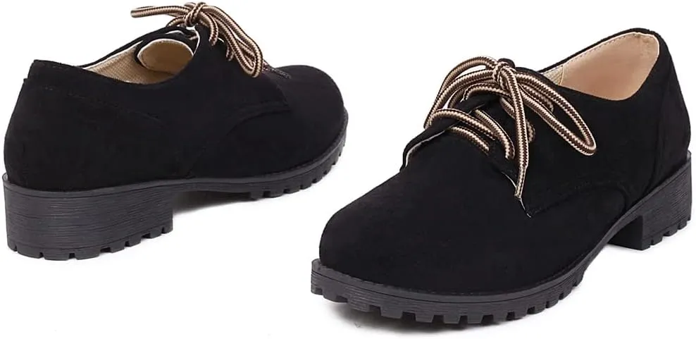 Women's Classic Lace Up Loafers Flats Round Toe Suede Comfort Low Heel Work Office Dress Oxford Shoes