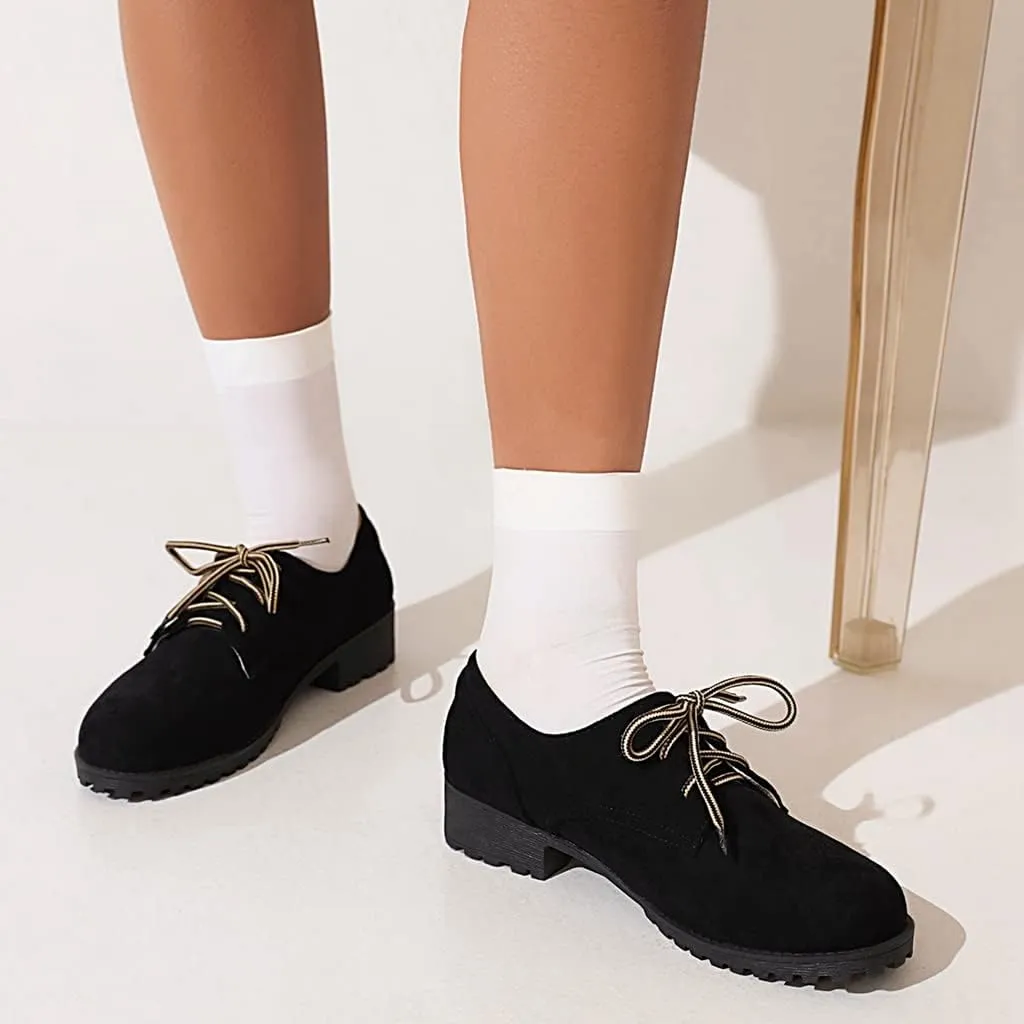 Women's Classic Lace Up Loafers Flats Round Toe Suede Comfort Low Heel Work Office Dress Oxford Shoes