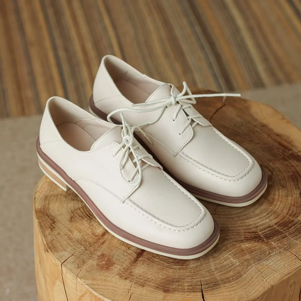Women's Classic Lace Up Loafers Flats Square Toe Leather Low Heels Work Office Dress Oxford Shoes