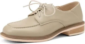 Women's Classic Lace Up Loafers Flats Square Toe Leather Low Heels Work Office Dress Oxford Shoes