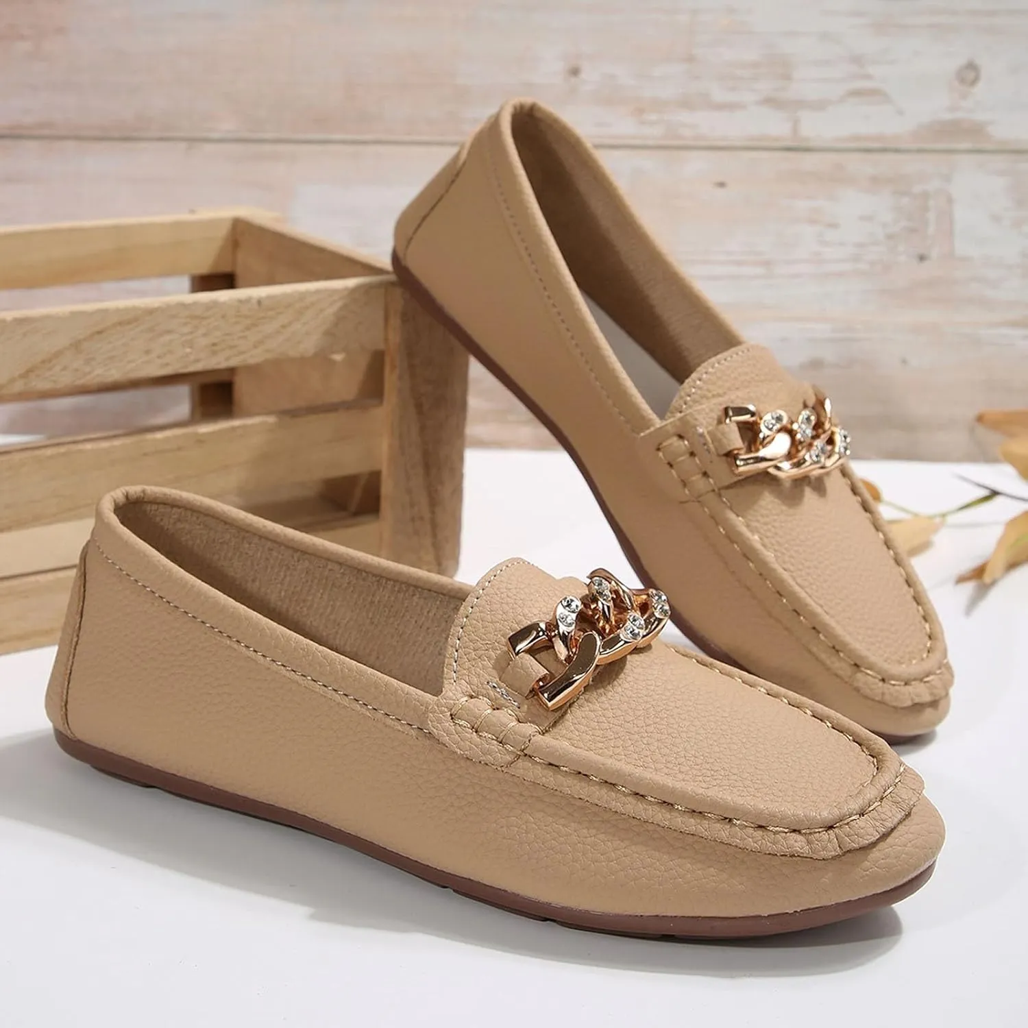 Women's Comfortable Lightweight Leather Loafers Walking Shoes Cute Business Casual Formal Work Flat Shoes