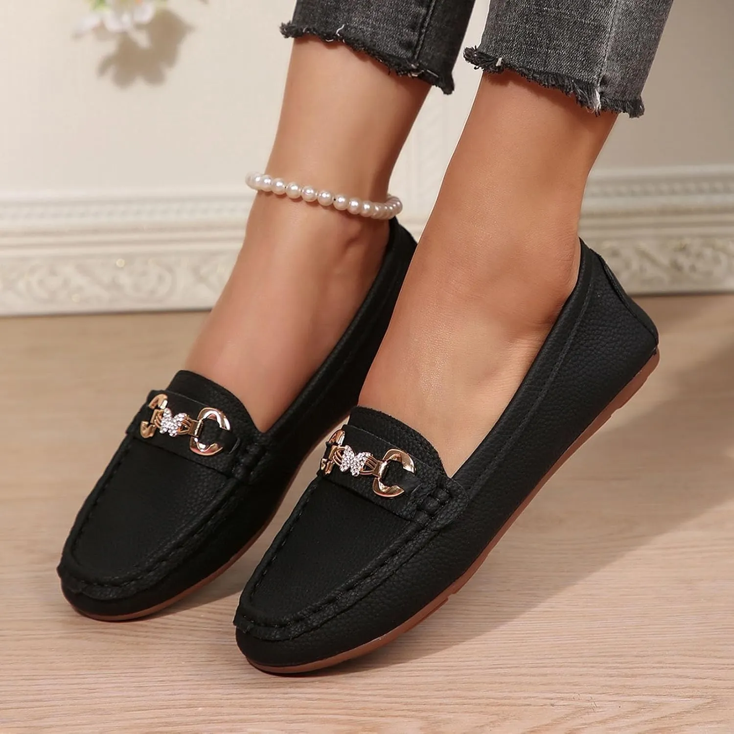 Women's Comfortable Lightweight Leather Loafers Walking Shoes Cute Business Casual Formal Work Flat Shoes