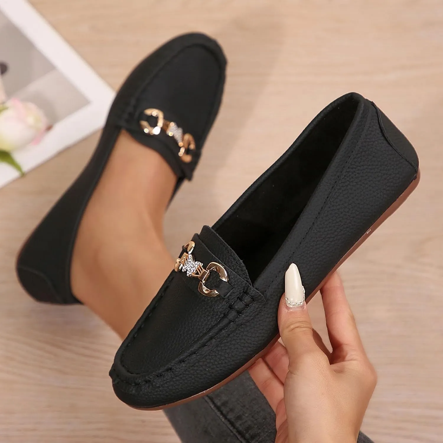 Women's Comfortable Lightweight Leather Loafers Walking Shoes Cute Business Casual Formal Work Flat Shoes