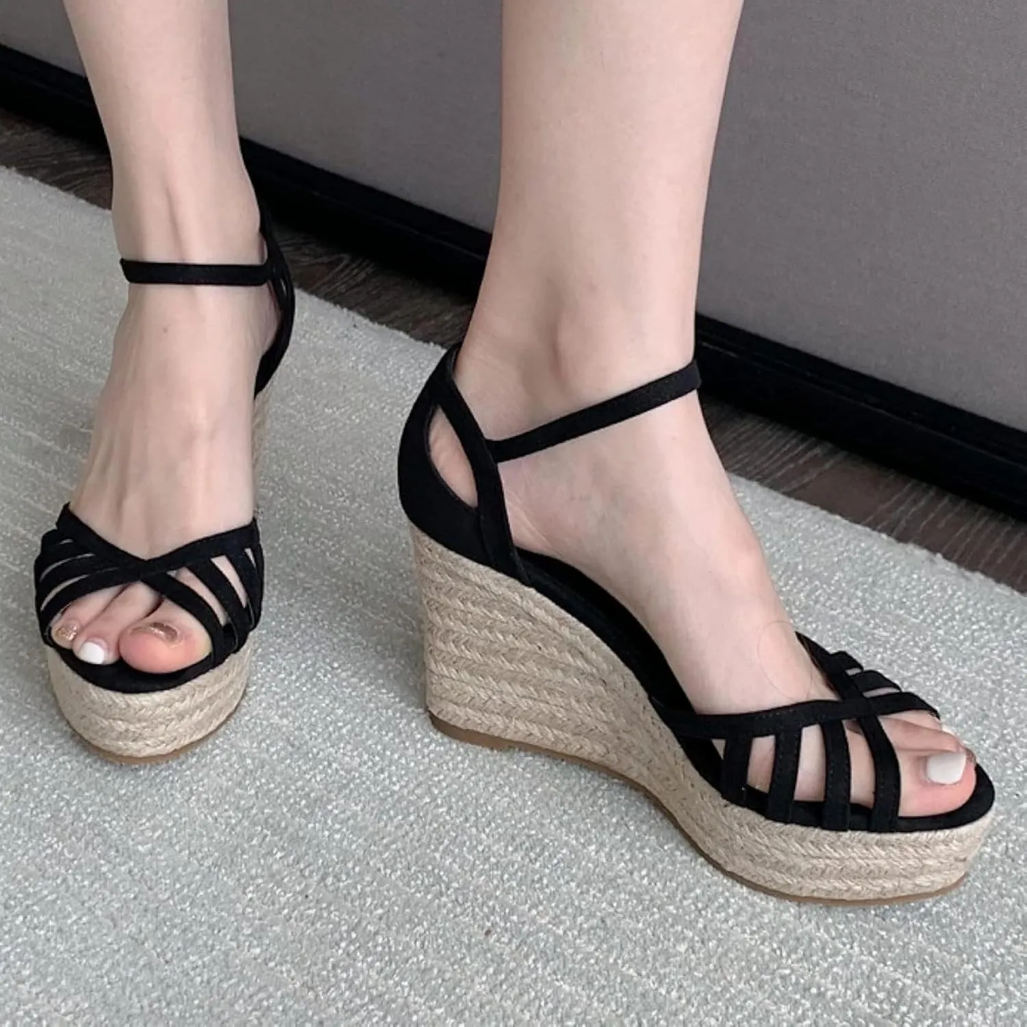 Women's Cute Lace up Wedge Sandals, Comfortable Ankle Lace up Platform Sandals, Casual Summer Canvas Shoes
