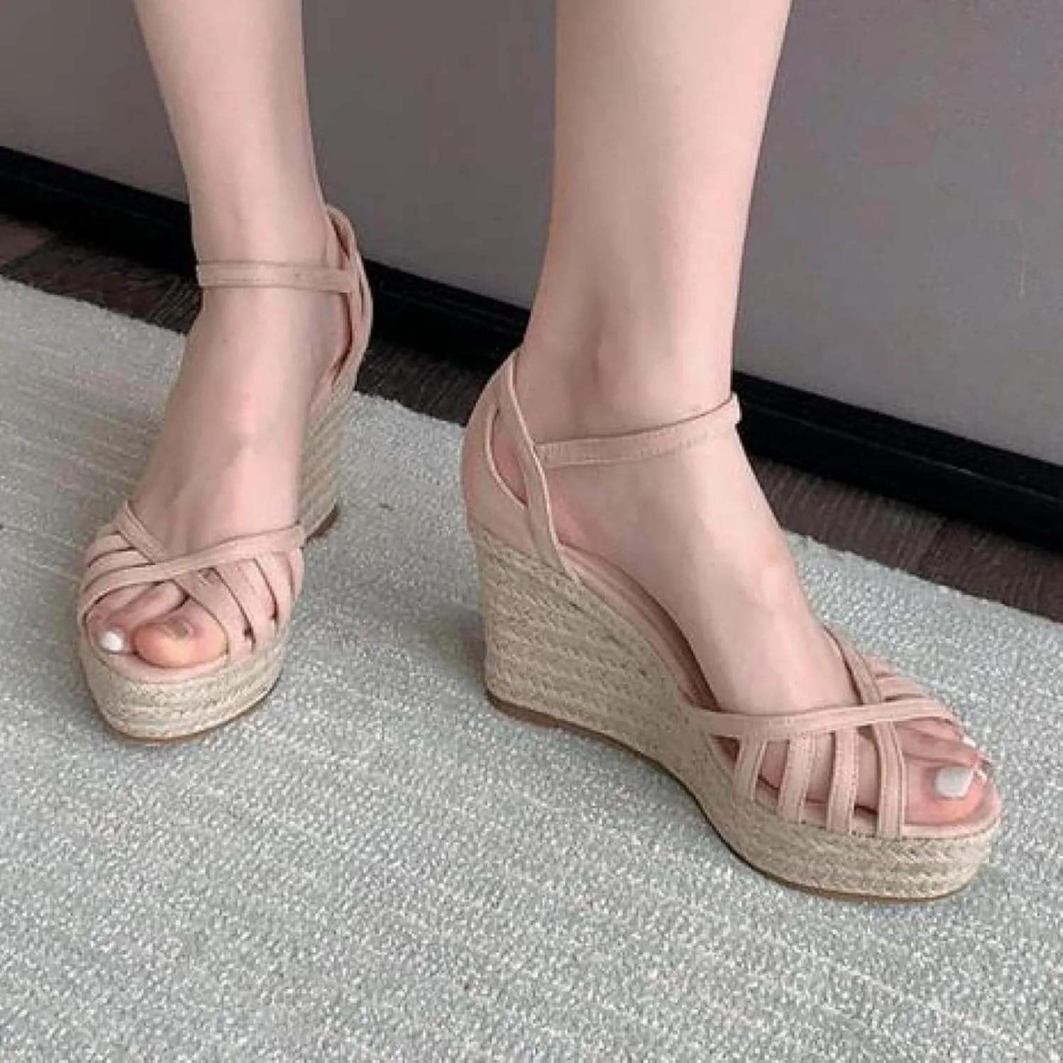 Women's Cute Lace up Wedge Sandals, Comfortable Ankle Lace up Platform Sandals, Casual Summer Canvas Shoes