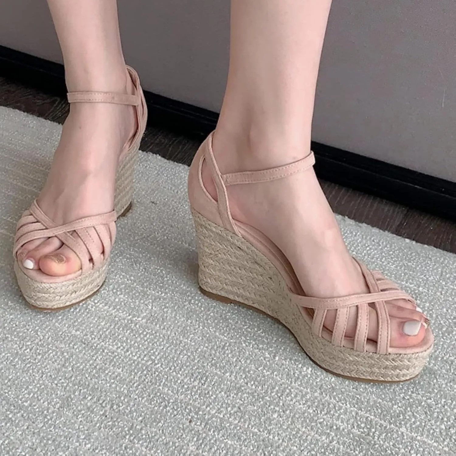 Women's Cute Lace up Wedge Sandals, Comfortable Ankle Lace up Platform Sandals, Casual Summer Canvas Shoes