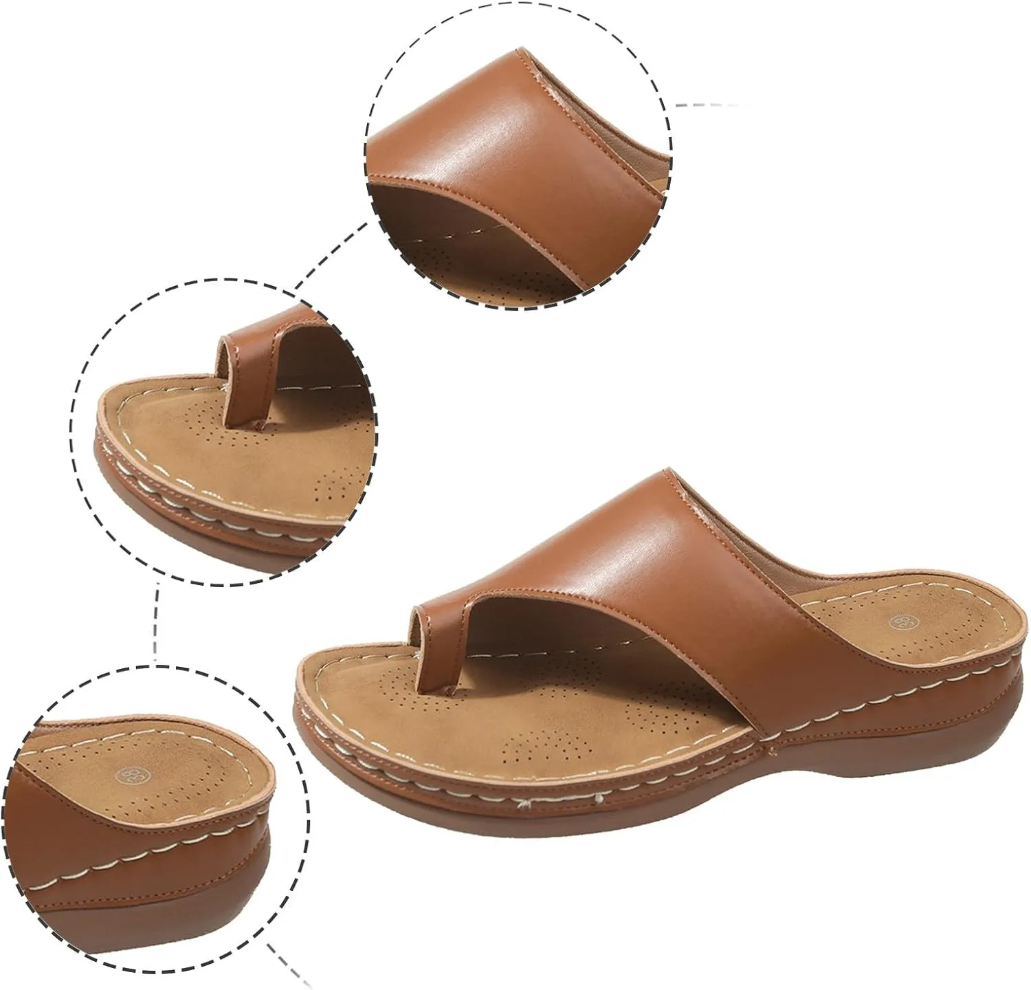 Women's Fashion Slipper Solid Slip On Beach Sandals Temperament Leather Wedge Flip-Flops Comfort Walking Sandals