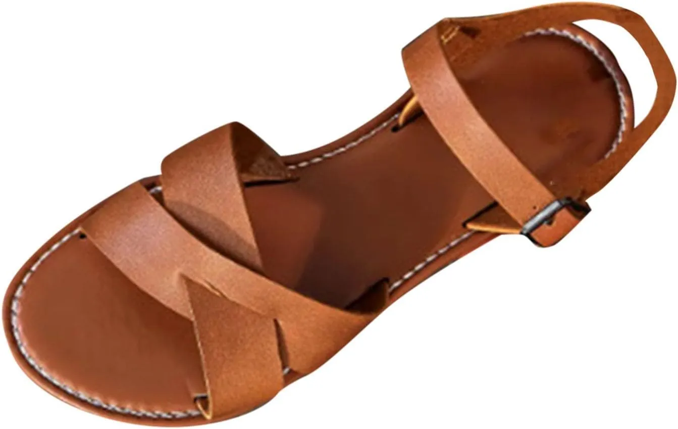 Womens Flat Sandals Comfort Casual Crisscross Open Toe Sandals Cute Summer Essential Sandal Fashion Ankle Sole Sandals