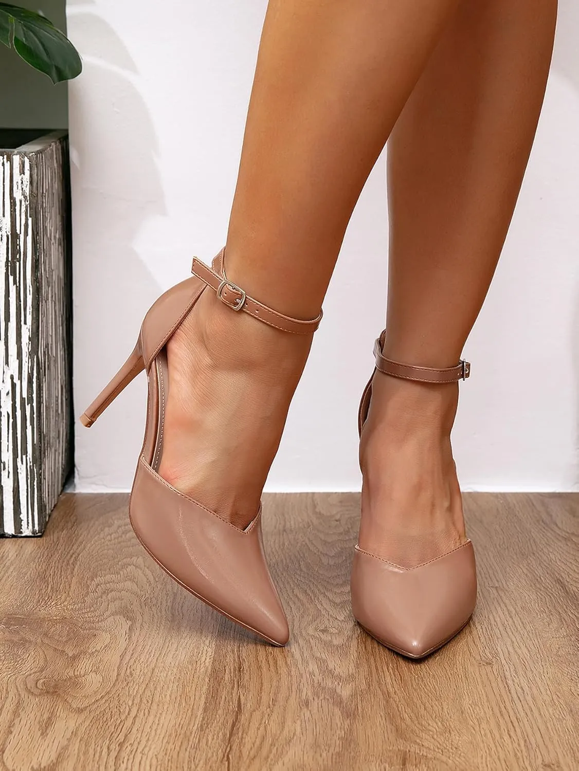 Women's High Heels Pumps Closed Toe Black Heels Dress Shoes for Women Pointed Toe Sexy Stiletto Pumps Ankle Strap 4 Inches Heels Pumps Shoes for Prom, Wedding and Daily Wear