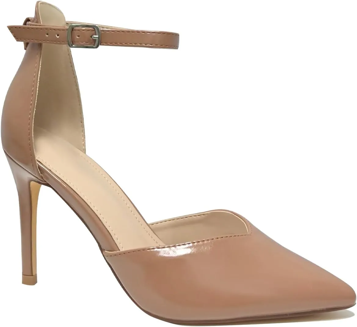 Women's High Heels Pumps Closed Toe Black Heels Dress Shoes for Women Pointed Toe Sexy Stiletto Pumps Ankle Strap 4 Inches Heels Pumps Shoes for Prom, Wedding and Daily Wear