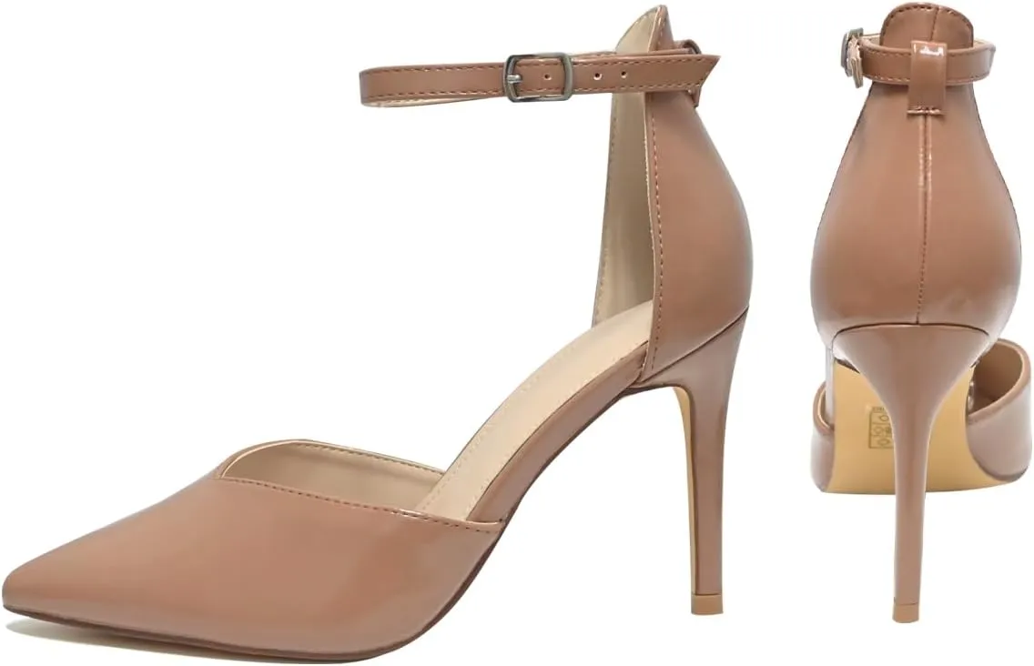 Women's High Heels Pumps Closed Toe Black Heels Dress Shoes for Women Pointed Toe Sexy Stiletto Pumps Ankle Strap 4 Inches Heels Pumps Shoes for Prom, Wedding and Daily Wear