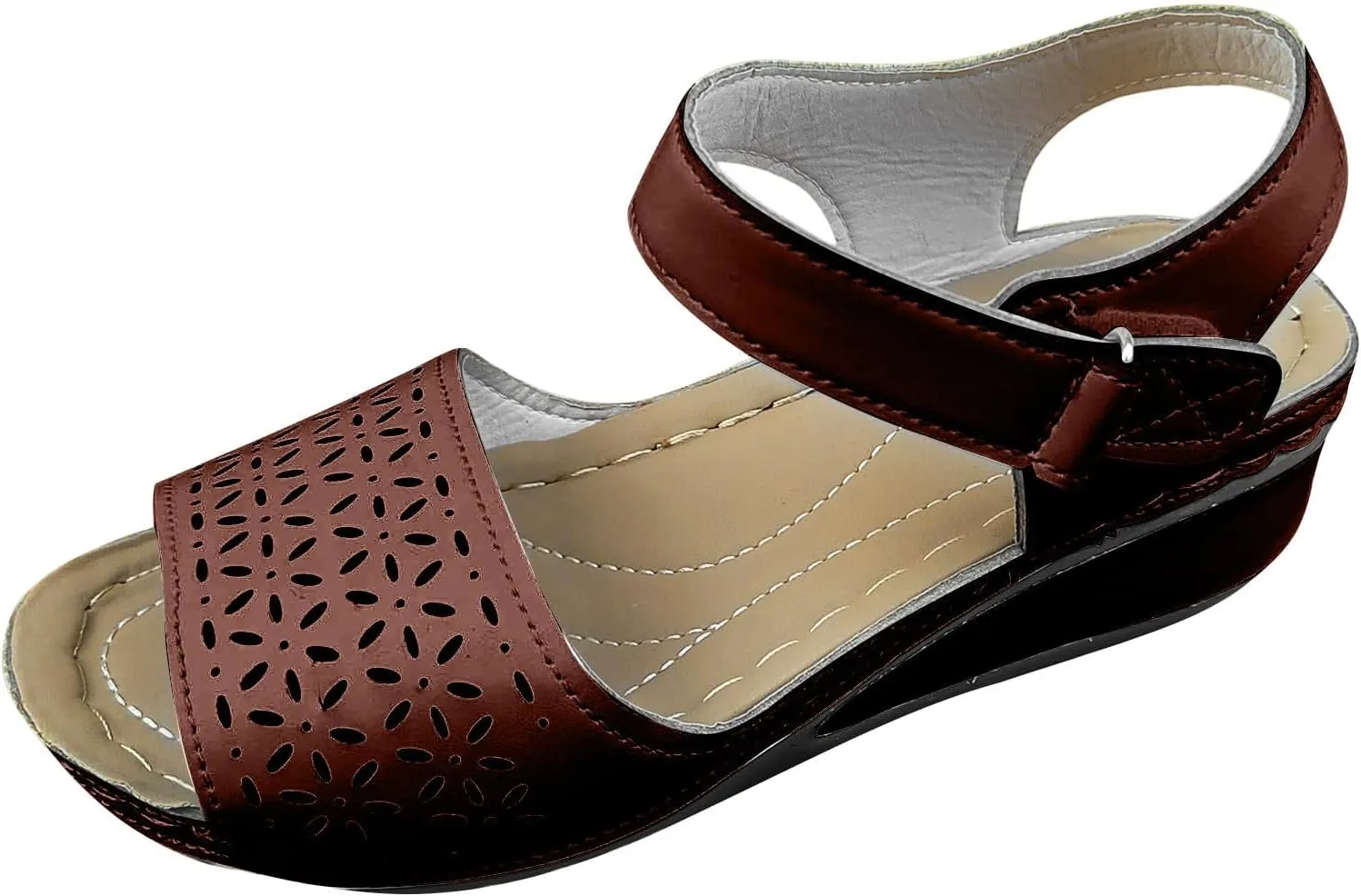 Womens Hollow Out Sandals Trendy Wide Width Plus Size Lightweight Comfort Sandal Fashion Beach Cozy Shoes