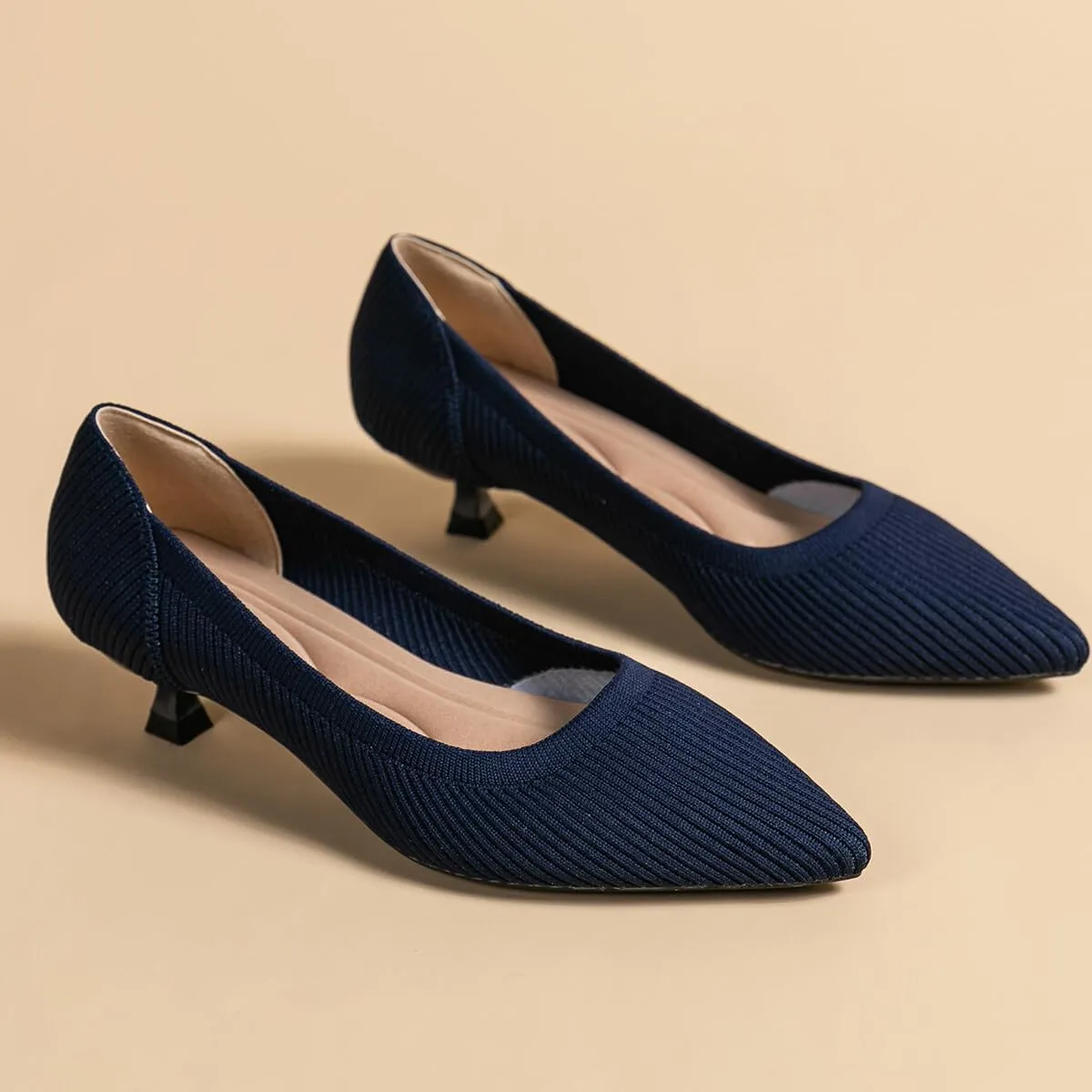 Womens Kitten Heels Pumps Shoes Comfortable Knit Closed Toe Heels for Women Work Office Casual Wedding Dressy