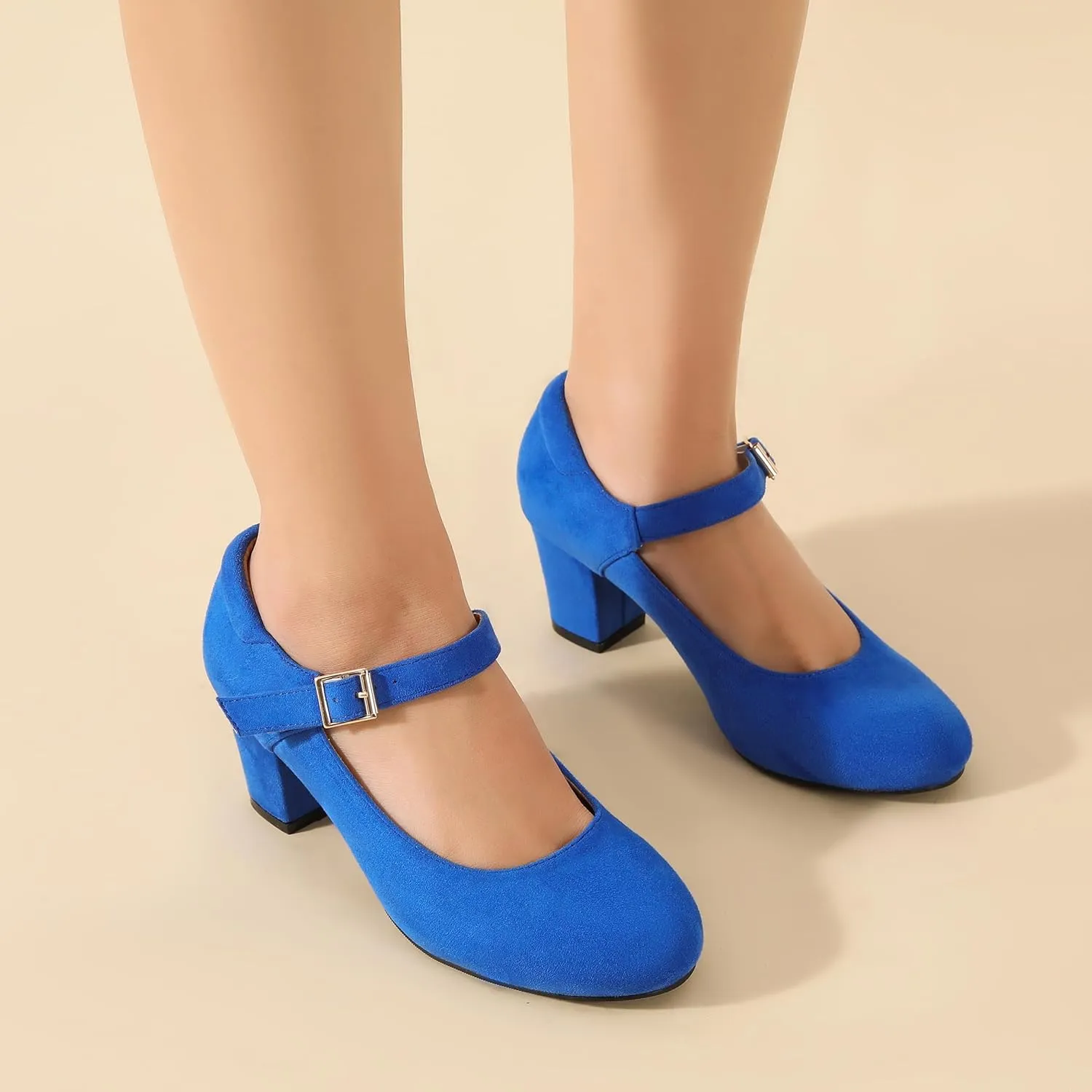 Women's Mary Jane Shoes Low Block Heel Ankle Strap Closed Round Toe Pumps Dress Wedding Office Work Church Shoes