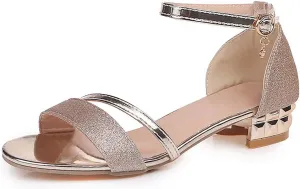 Women's Open Toe Ankle Strap Block Chunky Heels Sandals Party Wedding Dress Pumps Shoes Dress Heeled Sandals
