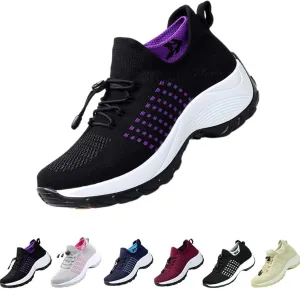 Womens Orthopedic Sneakers Breathable Walking Shoes with Arch Support Slip-on Trainers Orthotic Non Slip Sock Sneakers Comfortwear Ortho Stretch Cushion Shoes for Plantar Fasciitis