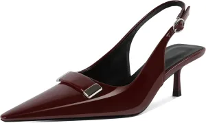 Women's Pointed Toe Slingback Heels Metal Buckle Ankle Strap Kitten Low Heel Pumps 2 Inch Stylish Retro Women Shoes