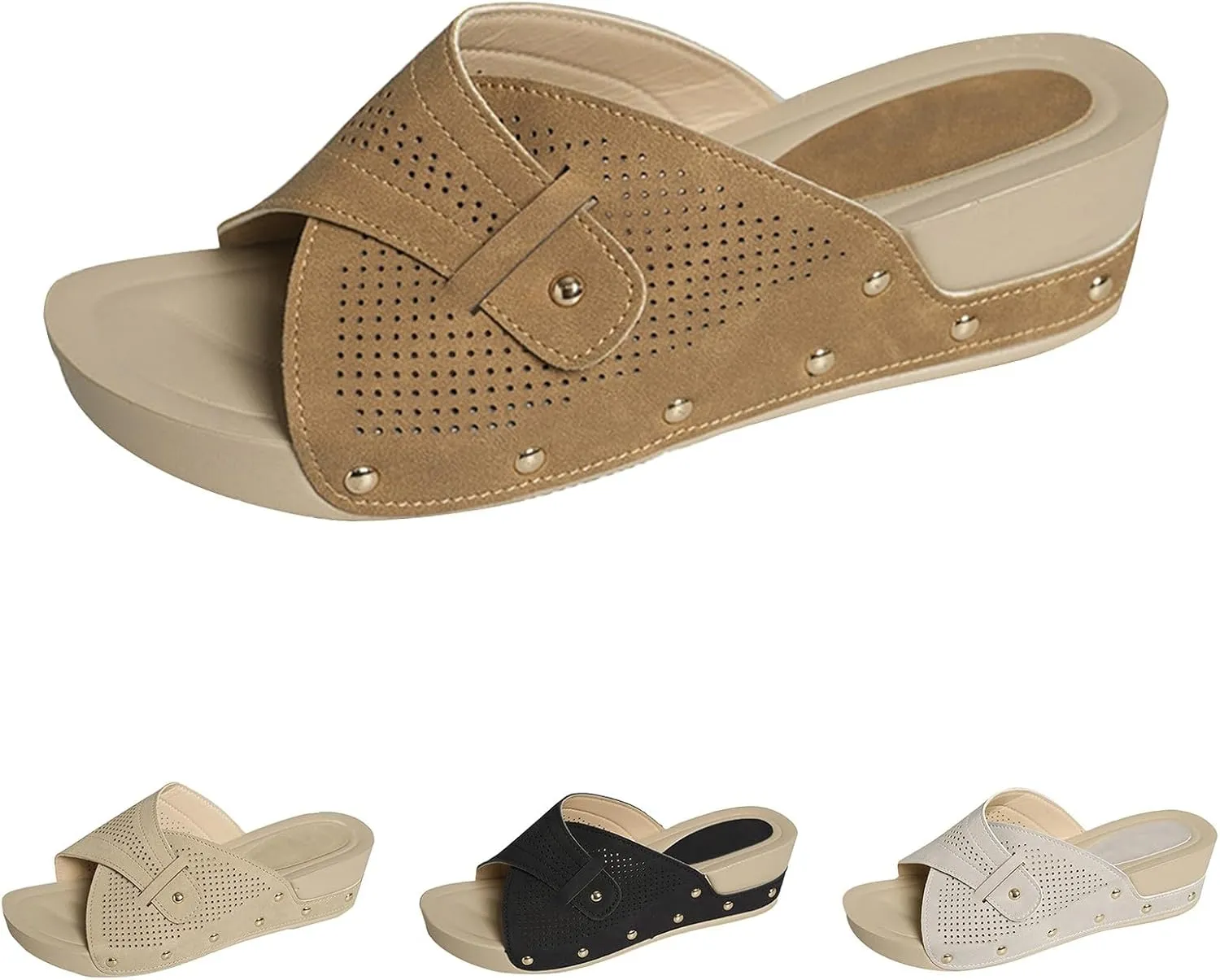 Womens Sandals Dressy Casual Fashion Walking Wedges Shoes Ladies Summer Open Toe Low Heel Wide Width Comfort Slipper