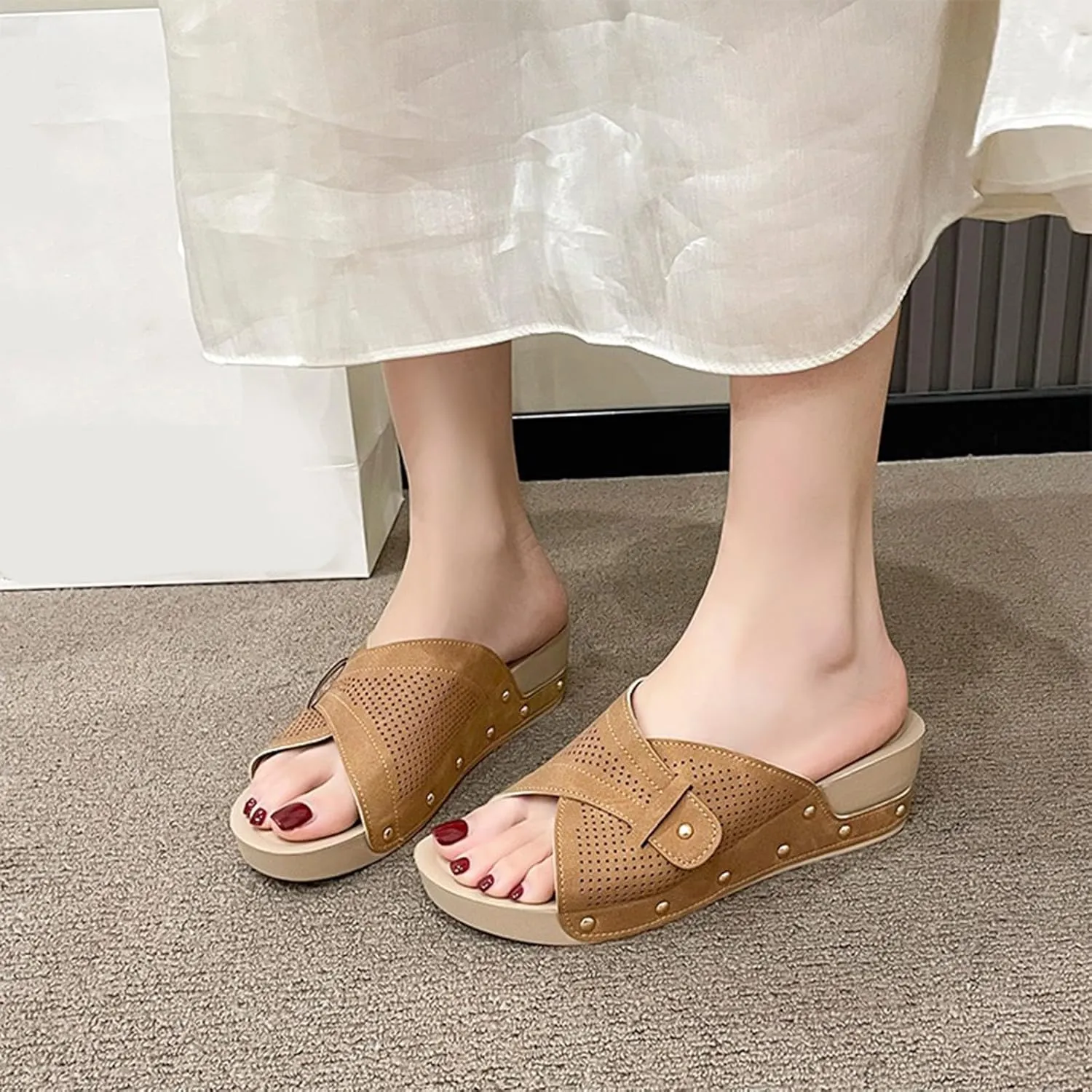 Womens Sandals Dressy Casual Fashion Walking Wedges Shoes Ladies Summer Open Toe Low Heel Wide Width Comfort Slipper