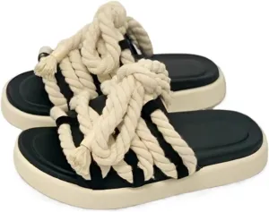 Womens Sandals Niche design retro style hemp rope woven slippers women's outdoor wear summer thick-soled casual open-toed sandals