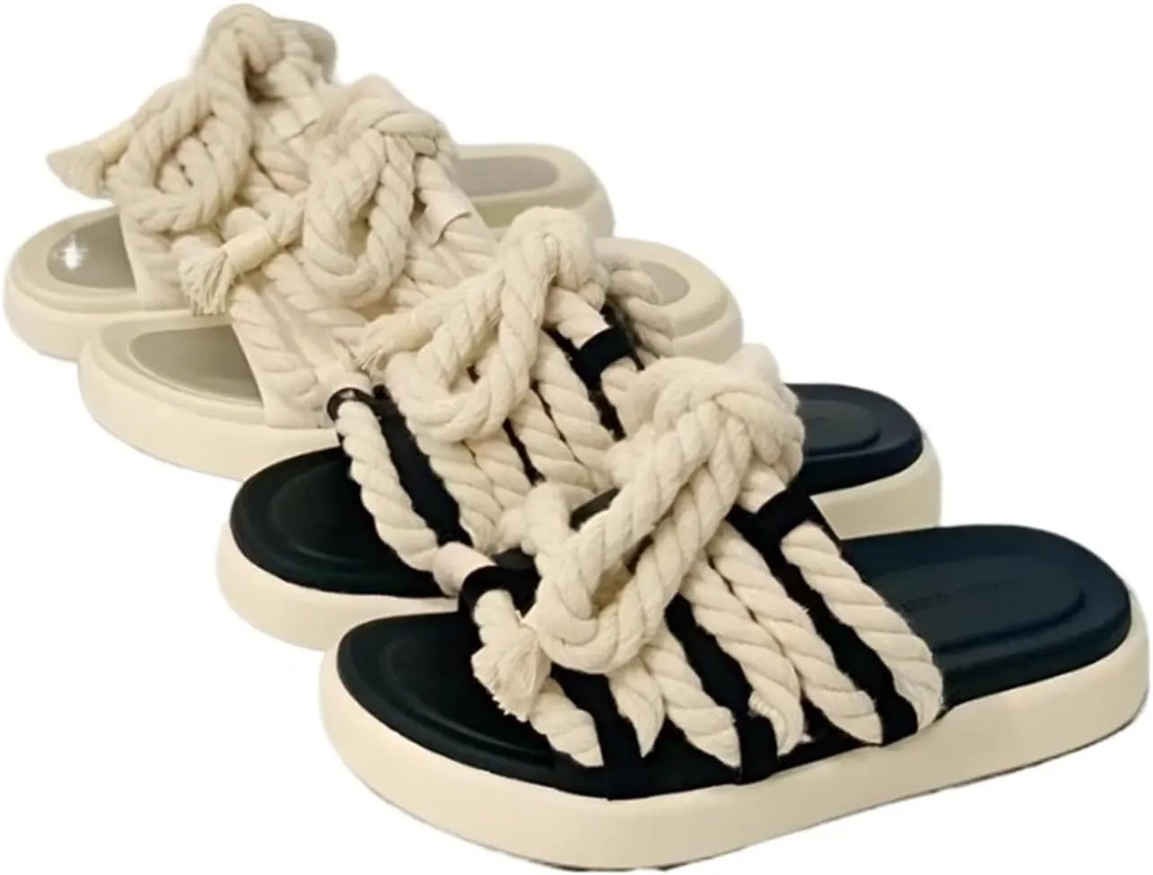 Womens Sandals Niche design retro style hemp rope woven slippers women's outdoor wear summer thick-soled casual open-toed sandals