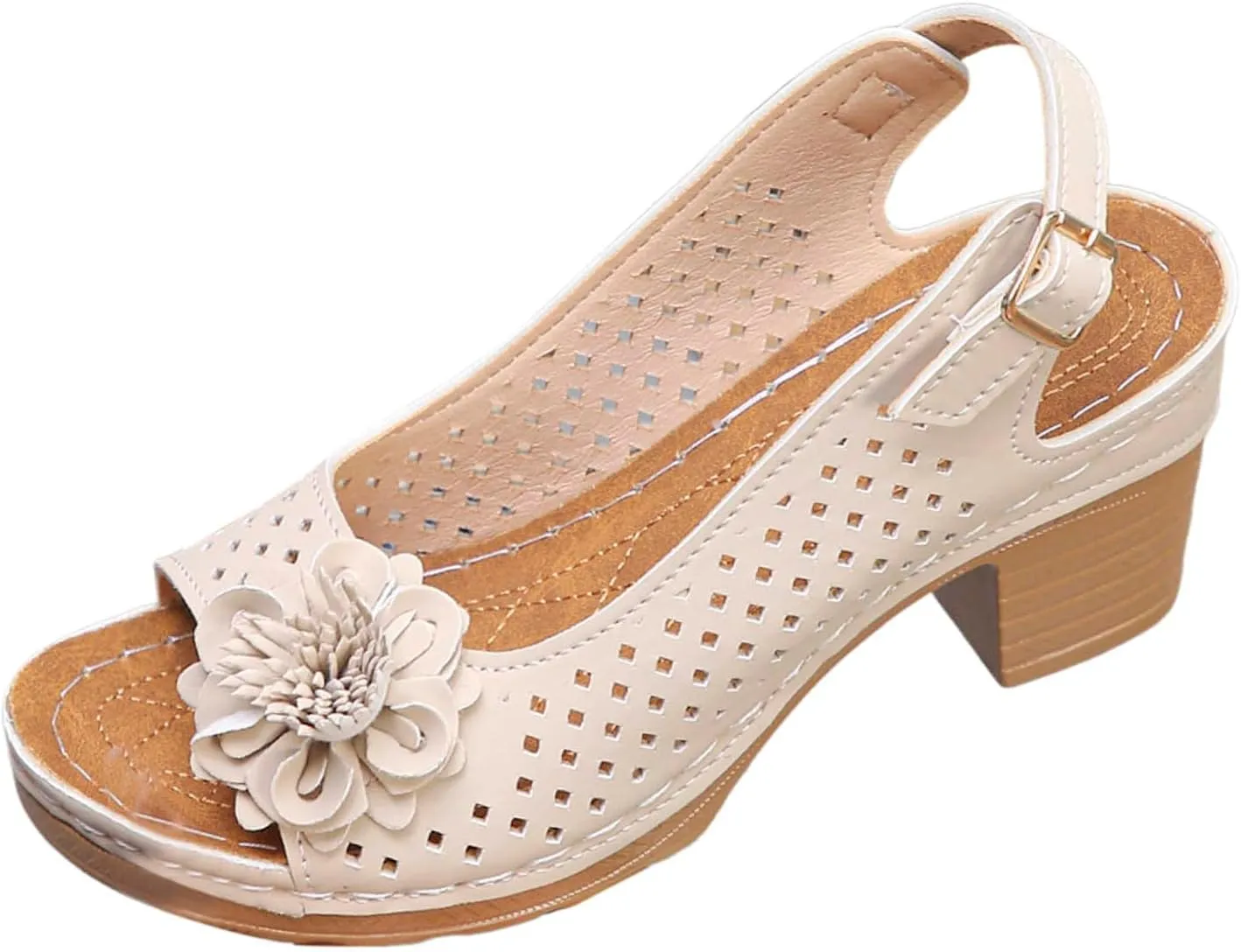 Women's Sandals Summer Open Toe Ankle Buckle Heel Cut Out Vamp Peep Toe Sandals Slingback Casual Solid Color Hollow Out Floral Sandal Dressy Wedding Dance Shoes 2025