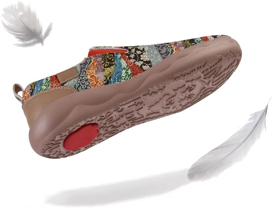 Women's Slip On Sneakers Casual Loafers Leather Art Painted Comfort Soft Walking Travel Shoes