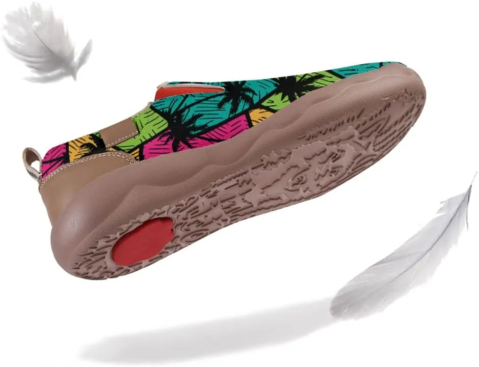 Women's Slip On Sneakers Casual Loafers Leather Art Painted Comfort Soft Walking Travel Shoes