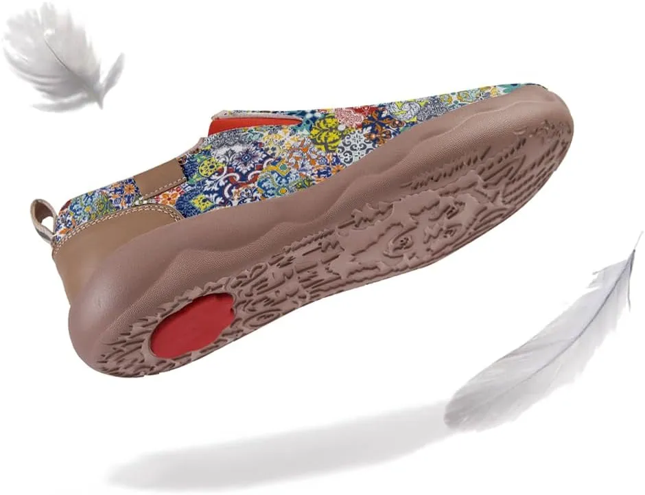 Women's Slip On Sneakers Casual Loafers Leather Art Painted Comfort Soft Walking Travel Shoes