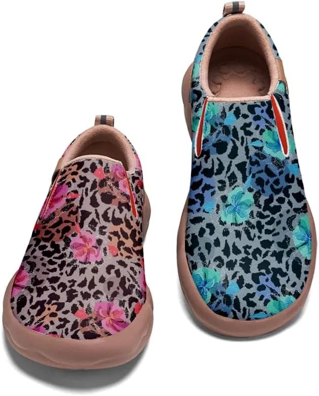 Women's Slip On Sneakers Casual Loafers Leather Art Painted Comfort Soft Walking Travel Shoes