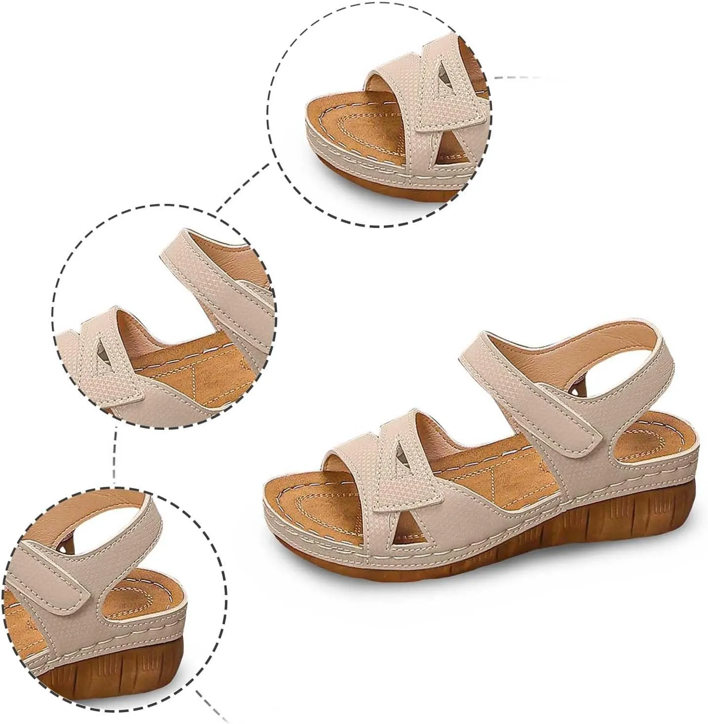 Women's Summer Fashion Leather Sandals Breathable Comfortable Lightweight Shoes Sandal Low Heel