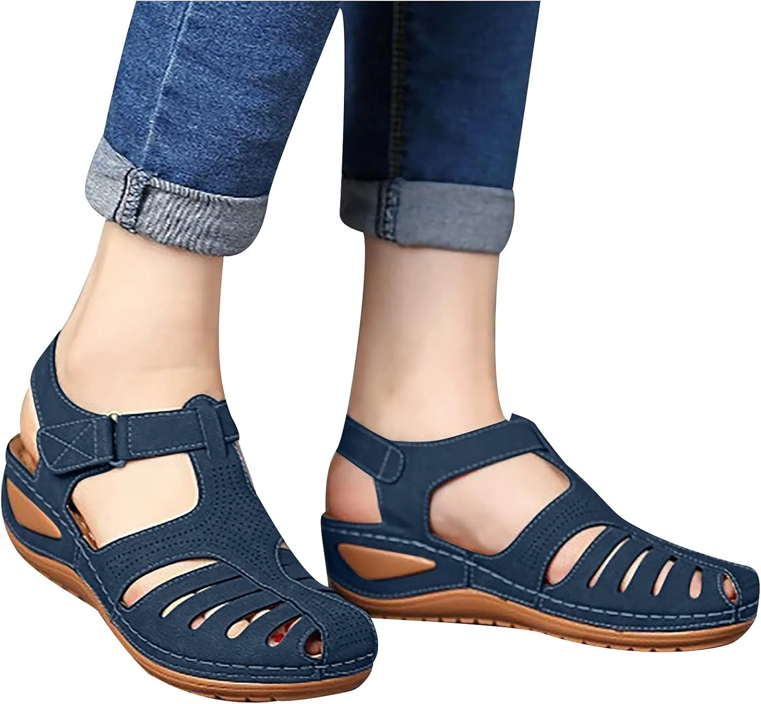 Womens Summer Sandals Casual Bohemia Gladiator Closed Toe Wedge Shoes Comfort Ankle Strap Slip On Platform Sandals