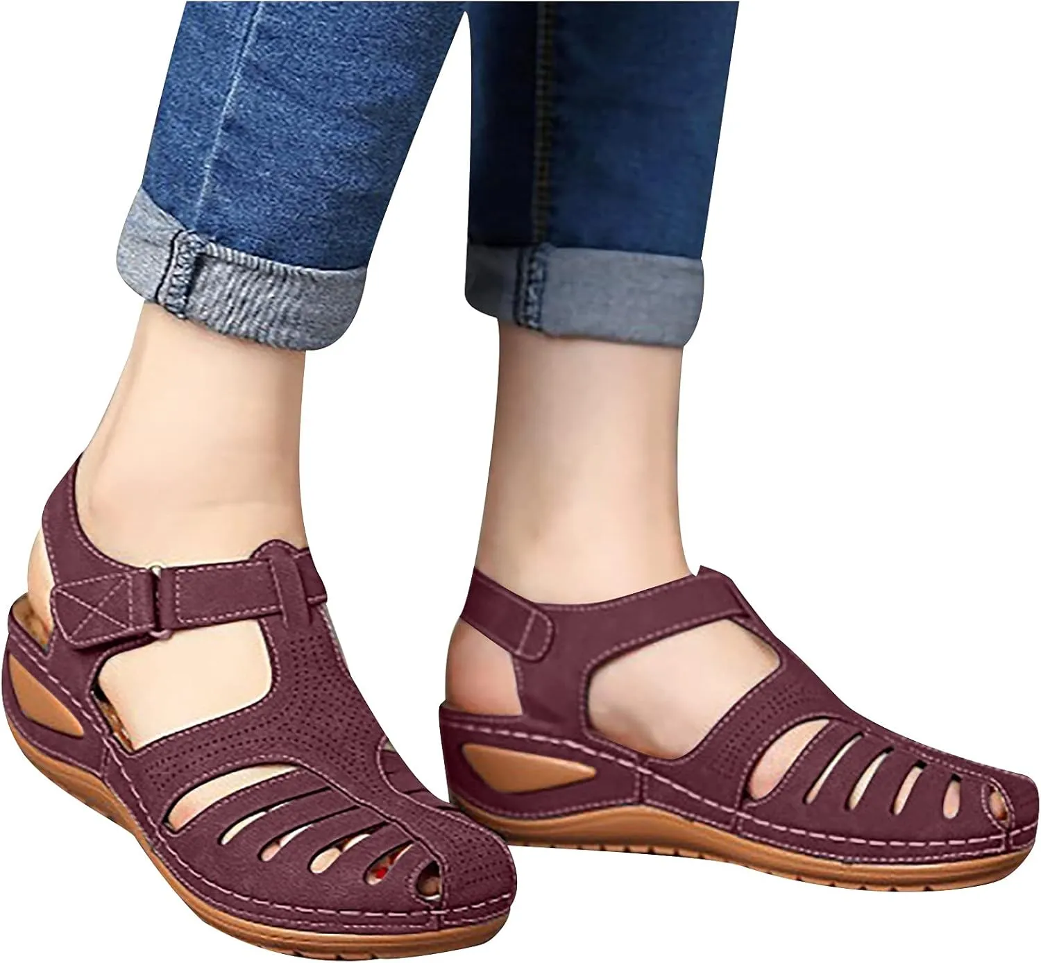 Womens Summer Sandals Casual Bohemia Gladiator Closed Toe Wedge Shoes Comfort Ankle Strap Slip On Platform Sandals