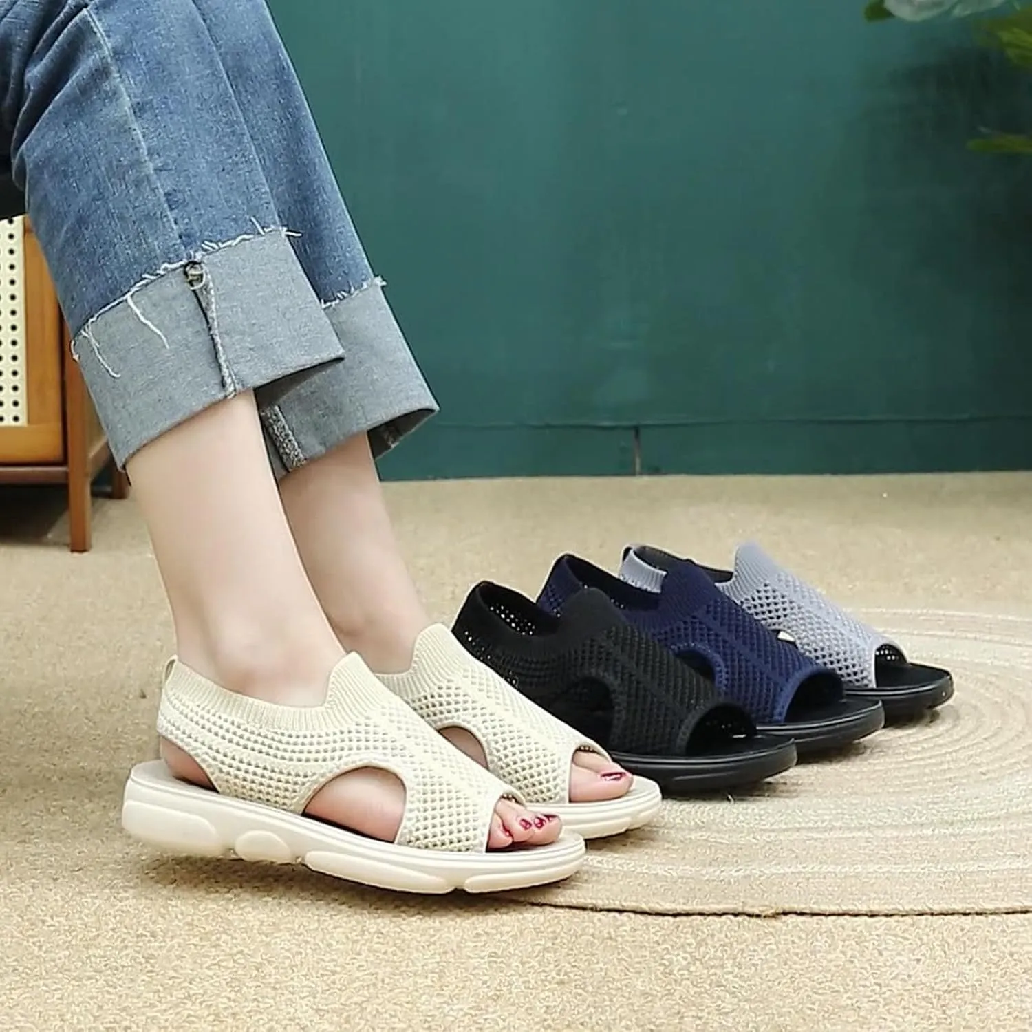 Women's Summer Slide Sandals Comfortable Lightweight Orthopedic Footbed Casual Walking Shoes for Outdoor Beach