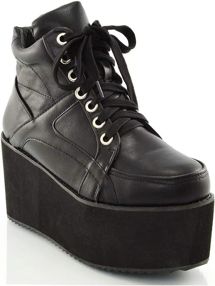 Womens Synthetic Sporty Platform Lace Up Ankle Boots