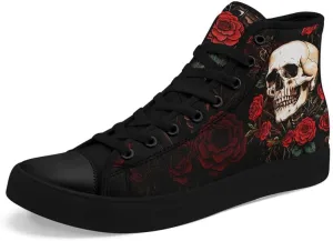 Womens/Mens Fashion High Top Canvas Shoes Lace Up Skull Black Canvas Sneaker Non Slip Casual Comfortable Walking Tennis Shoes