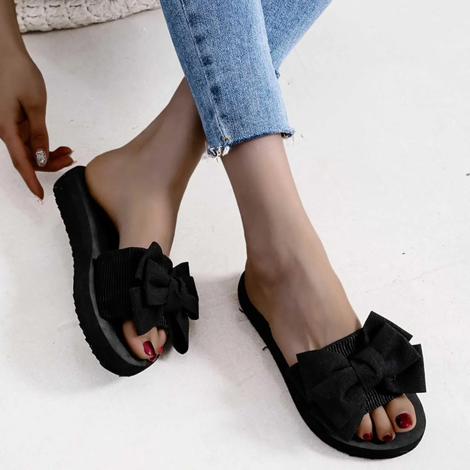 Work Slides Sandals for Women Trendy Butterfly Open Toe Sandal Dressy Business Comfort Lightweight Flat Shoe