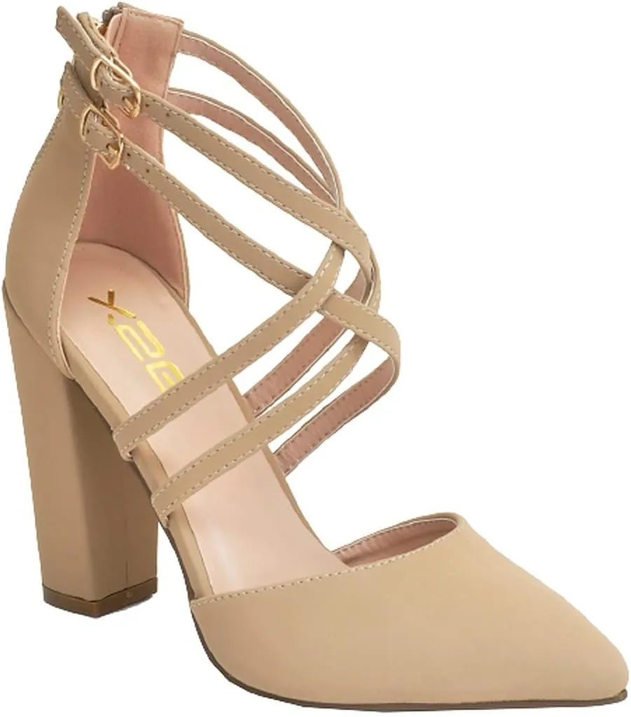 X2B Womens Pointed Toe Pumps Ankle Strap Chunky Block Heel Sandals