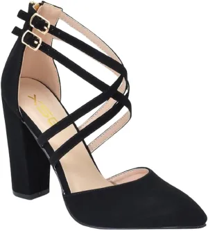 X2B Womens Pointed Toe Pumps Ankle Strap Chunky Block Heel Sandals